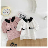 Arrival Autumn Girls French Fashion Argyle Pattern Long Sleeves Dress with Collar - MyKids-USA™