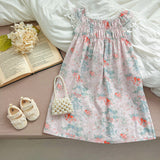 Summer New Arrival Girls’ Classic Lace Sleeves Square Neck Floral Pattern Dress