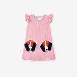 Summer Arrival Cute Puppy Cartoon Pattern Short Sleeves Striped Dress for Stylish Girls