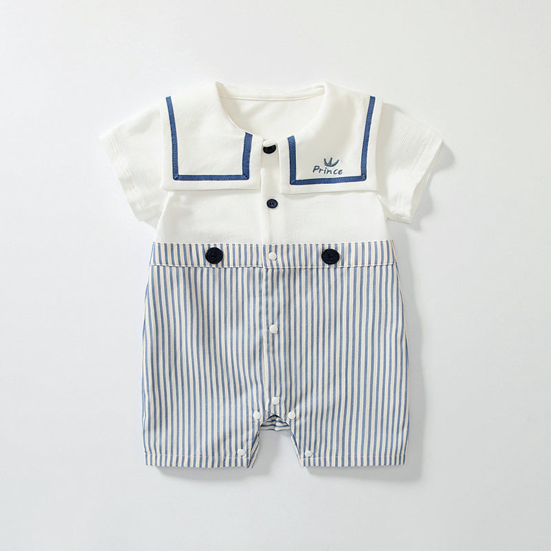 Summer Arrival Baby Boys Short Sleeves Cute Striped Pattern Navy Style Rompers - MyKids-USA™