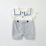 Summer Arrival Baby Boys Short Sleeves Cute Striped Pattern Navy Style Rompers - MyKids-USA™