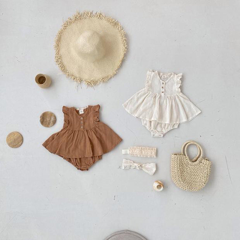 Summer Best Quality Baby Girls Fly Sleeves Simple Style Top Dress And Bloomers Clothing Set - MyKids-USA™