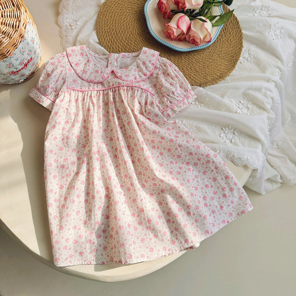 Summer Baby Kids Girls Short Sleeves Pink Floral Dress - MyKids-USA™