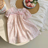 Summer Baby Kids Girls Short Sleeves Pink Floral Dress - MyKids-USA™
