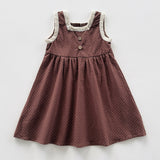 Summer Arrival Baby Kids Girls Lace Trim Sleeveless Geometric Dots Pattern Dress