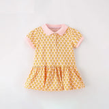 Summer New Design Girls’ Numerous Rabbits Pattern Turn-Down Collar Short Sleeves Dress - MyKids-USA™