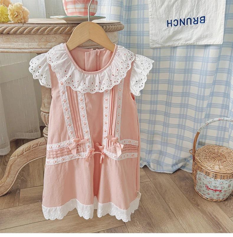 Summer Arrival Flowers Pattern Lace Trim Fly Sleeves Dress for Stylish Girls - MyKids-USA™