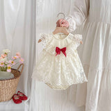 Summer Arrival Baby Girls Cute Apricot Sleeveless Flowers Pattern Tulle Patchwork Onesies - MyKids-USA™
