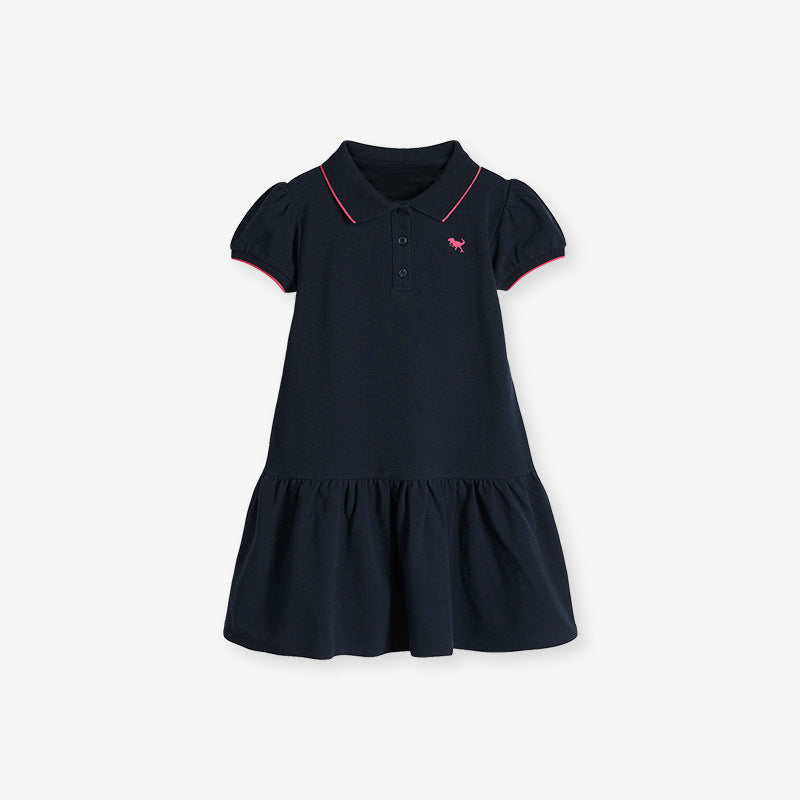 Summer Baby Kids Girls Short Sleeves Pink Logo Polo Design Black Dress - MyKids-USA™