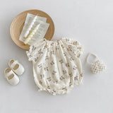 Summer Hot Selling Baby Kids Girls Short Sleeves Crew Neck Thin Cotton Double-Layer Gauze Floral Printed Onesies