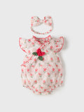 Summer New Design Baby Girls Red Rose Flowers Pattern Fly Sleeves Ruffle Neck Sweet Cute Onesies
