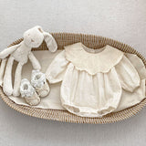 Spring Baby Beige Floral Embroidery Long-Sleeved Onesies And Dress For Girls – Princess Sister Matching Set