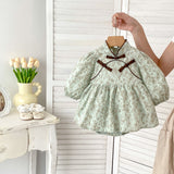 Arrival Baby Girls Long Sleeves Floral Print Stand Collar Bodysuits Onesies Dress - MyKids-USA™