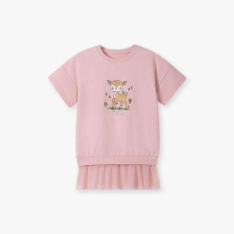 Summer Arrival Cute Deer Pattern Short Sleeves Tulle Dress for Stylish Girls - MyKids-USA™