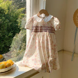 Summer Arrival Floral Pattern Short Sleeves Peter Pan Collar Dress for Stylish Girls - MyKids-USA™