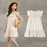 Summer Hot Selling Kids Girls Mesh Patchwork Short Sleeves Floral Print Dress