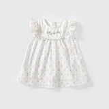 Summer Arrival Baby Girls Cute Floral Embroidered and Printed Pattern Fly Sleeves Dress