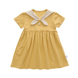 Summer Baby Kids Girls New Design Short Sleeves Preppy Crew Neck Dress