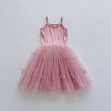 Summer Arrival Butterfly Pattern Sleeveless Tulle Patchwork Dress for Stylish Girls