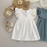 Summer Arrival Solid Color Fly Sleeves Crew Neck Dress for Stylish Girls