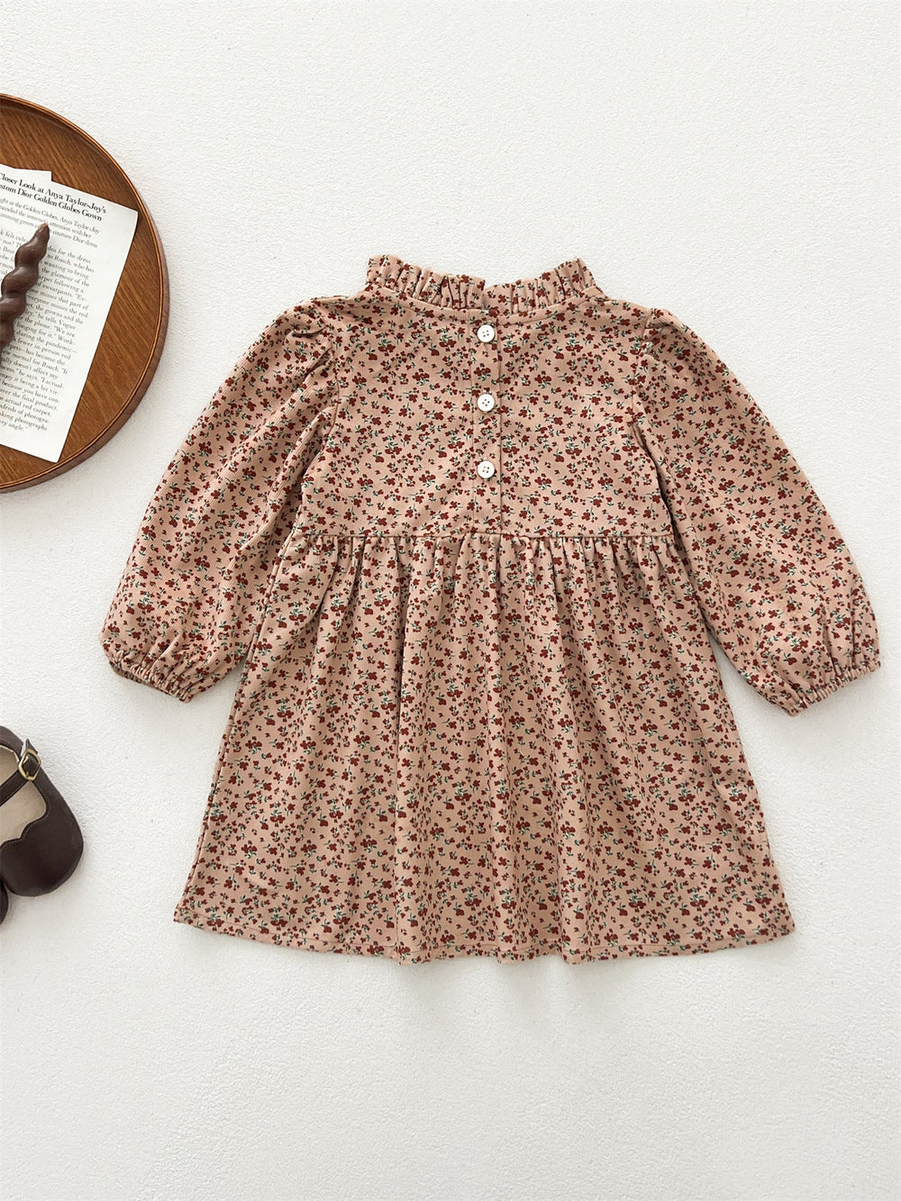 Spring and Autumn Corduroy Long-sleeved Dress with Ruffle Neck for Stylish Girls - MyKids-USA™
