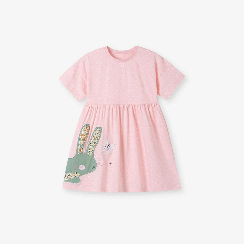 Summer Arrival Rabbit Cartoon Pattern Short Sleeves Dress for Stylish Girls - MyKids-USA™