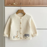 Autumn Arrival Baby Unisex Comfortable Animals Cartoon Embroidery Pattern Knitted Long Sleeves Cardigan