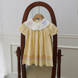 New Arrival Summer Kids Girls Colorful Bows Pattern Collar Short Sleeves Striped Dress - MyKids-USA™
