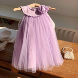 Summer Arrival Sleeveless Solid Color Tulle Dress for Stylish Girls - MyKids-USA™