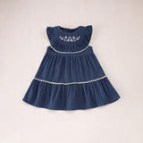 Summer Baby Kids Girls Denim Sleeveless Flowers Pattern Embroidered Dress