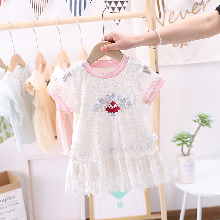 Summer Baby Girls Hot Selling Fashion Short Sleeves Lace Design Ice-Cream Pattern Dress - MyKids-USA™