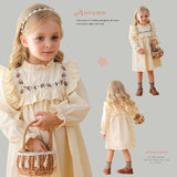Arrival Autumn Girls Vines Pattern Embroidery French Style Ruffle Dress - MyKids-USA™