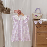 New Arrival Summer Girls Flowers Pattern Fly Sleeves Peter Pan Collar Onesies And Dress – Sister Matching Clothing Set - MyKids-USA™