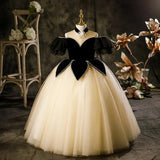 Princess Black Hostess Dress For Girls: Luxurious One-Shoulder Piano Performance Attire - MyKids-USA™
