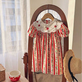 Summer Baby Kids Girls Short Sleeves Embroidered Collar Cartoon Rabbits Pattern Dress - MyKids-USA™