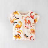Girls’ Cartoon Orange Dinosaur Pattern Short Sleeves T-Shirt In European And American Style For Summer