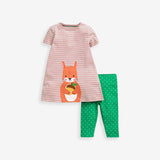 Summer Baby Kids Girls Squirrel Pattern Striped Dress And White Dots Pants Clothing Set - MyKids-USA™