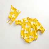 Baby 1pcs Cartoon Duck Print Button Front Rompers & Onesies With Triangle Hats - MyKids-USA™