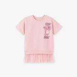 Summer Arrival Teddy Cartoon Pattern Short Sleeves Tulle Dress for Stylish Girls