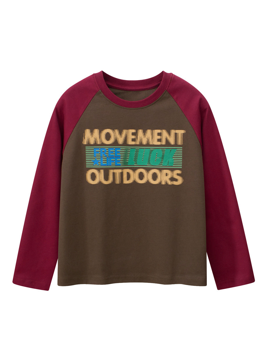 Spring Arrival Kids Letters Pattern Crew Neck Long Sleeves Color Patchwork Top - MyKids-USA™