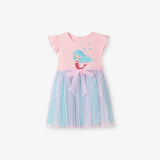Summer Arrival Mermaid Cartoon Pattern Fly Sleeves Tulle Patchwork Dress for Stylish Girls