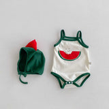 New Design Summer Baby Kids Boys And Girls Cartoon Watermelon Pattern Sleeveless Strap Onesies