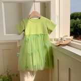 Summer Baby Kids Girls Princess Crew Neck Short Sleeves 3D Butterfly Mesh Patchwork Dress - MyKids-USA™