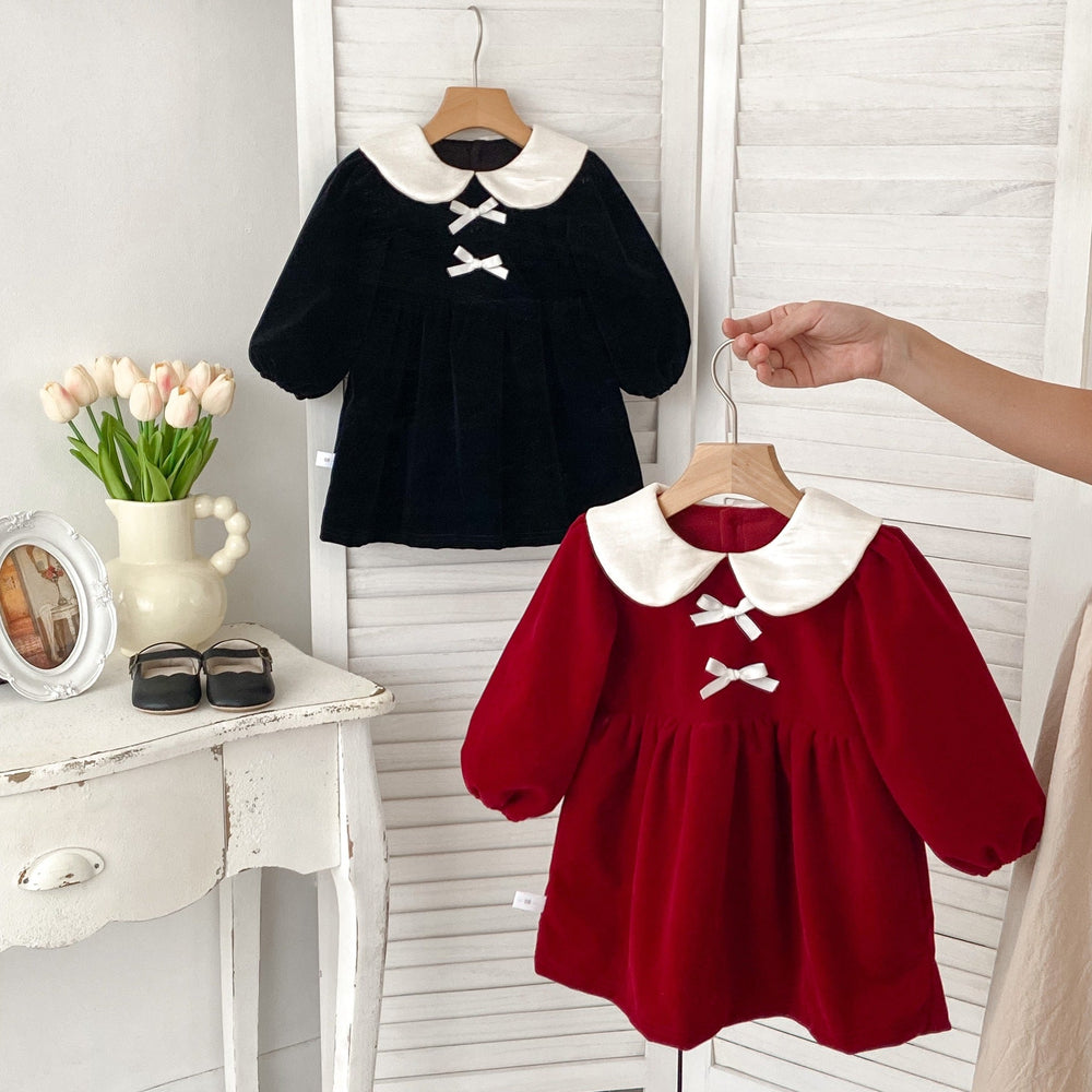 Autumn and Winter Arrival Baby Girls Long Sleeves Peter Pan Collar Cozy Dress - MyKids-USA™