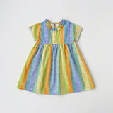 Summer Arrival Baby Kids Girls Short Sleeves Geometric Striped Pattern Dress