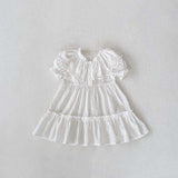 New Arrival Summer Baby Kids Girls Hollow Out Collar Short Sleeves Solid Color Floral Embroidery Onesies And Dress – Princess Sister Matching Set - MyKids-USA™