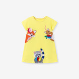 Summer Arrival Animals Cartoon Pattern Short Sleeves Dress for Stylish Girls