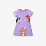 Summer Pure Cotton Animals Cartoon Pattern Short Sleeves Dress for Stylish Girls - MyKids-USA™