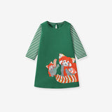 Design Autumn Girls Vivid Fox Appliqué Embroidery Pattern Striped Long Sleeves Dress - MyKids-USA™