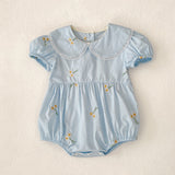 Summer Girls Simple Floral Embroidery Lace Trim Collar Short Sleeves Onesies and Girls’ Dress – Princess Sister Matching